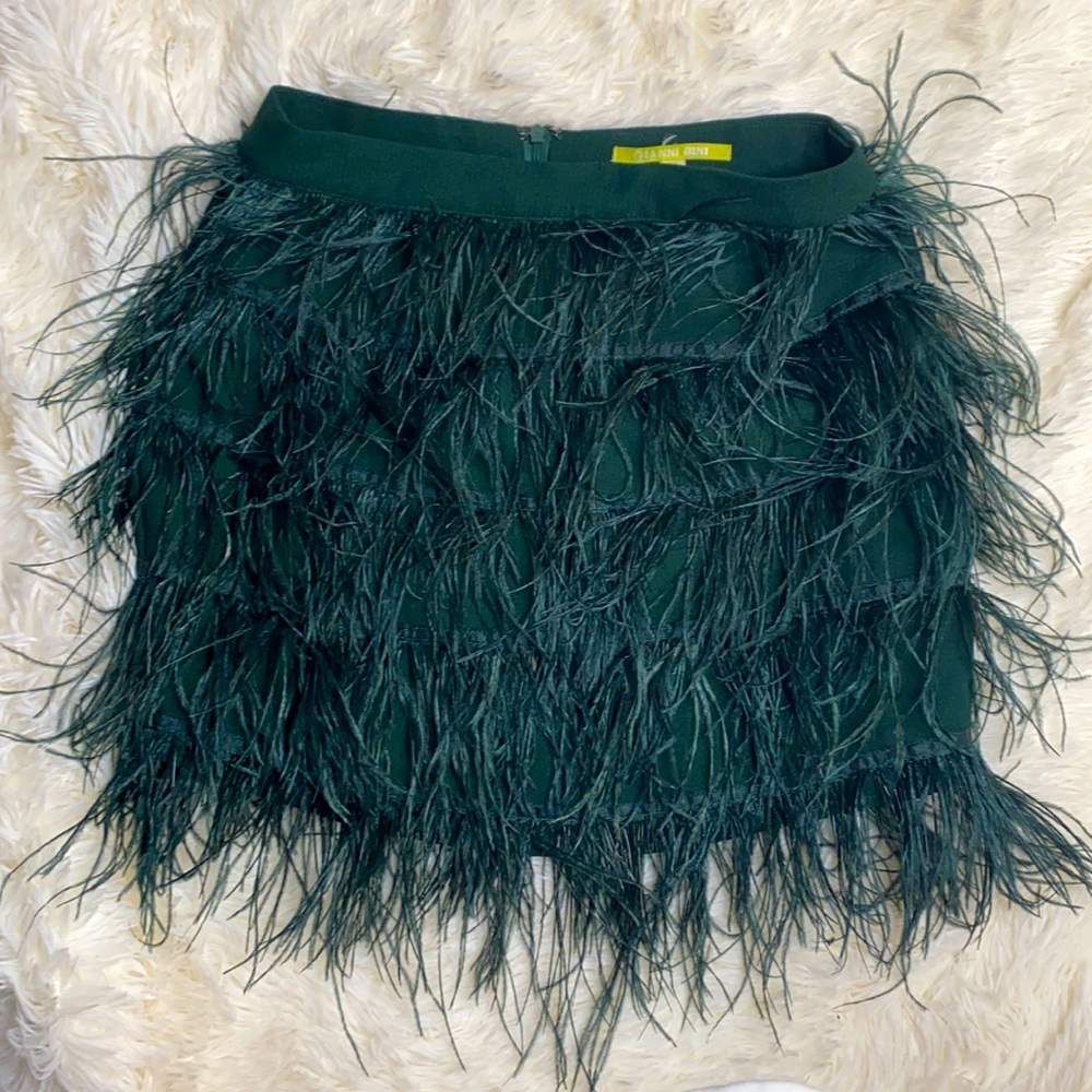 Gianni Bini Emerald Green Feathered Mini Skirt XS